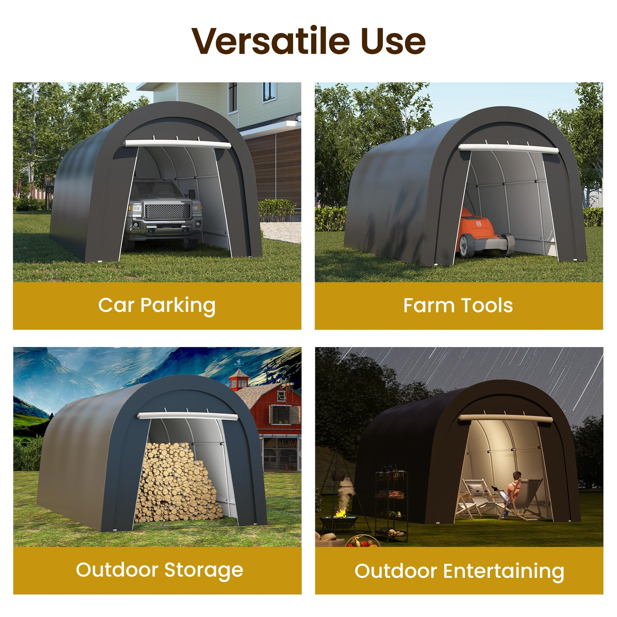Heynemo Carport Canopy Tent, Outdoor Shelter Tent - Heavy Duty Weatherproof PE, Steel Frame for Lawn, 10' x 20', Gray