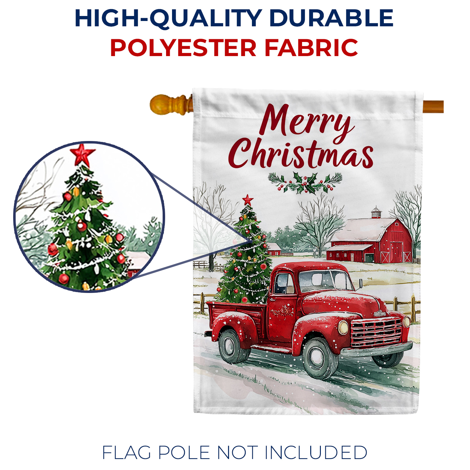 America Forever Red Truck with Tree House Flag, 28 x 40 inch Double Sided, Christmas Vintage Pickup Banner, Farm Winter Scene Outdoor Decor, Holiday Outside Decorations Yard Flag