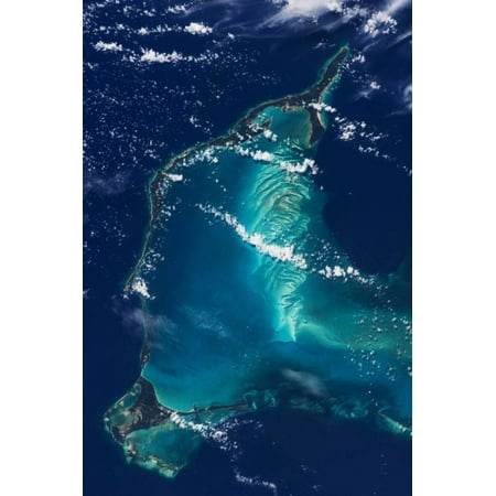 Bahamas Cross - Satellite view of Eleuthera Island and Atlantic Ocean, Bahamas Print Wall Art