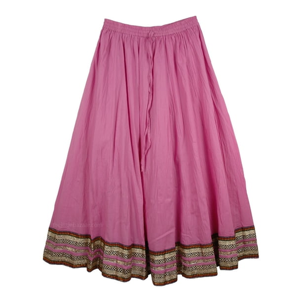 TLB - Solid Pink Brocade Border Indian Skirt - Walmart.com - Walmart.com