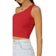 thumbnail image 4 of Top corto acanalado sin mangas con un hombro sexy para mujer, rojo (l) Feliz Sencillez, 4 of 5