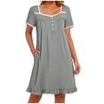 thumbnail image 2 of Purcolt Nightgowns for Women Cute Lace Trim Short Sleeve Sleepshirt Ruffle Hem Button Down Nightshirt Soft Pajamas Dress Casual Sleepwear with Pockets, 2 of 7
