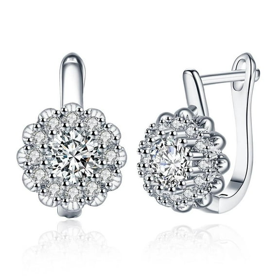 Platinum Plated Earrings Hoop Huggies Aaa Zircon Latch Back Clasp L582