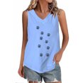 thumbnail image 1 of Tops de Lino para las Mujeres Pequeña Impresión Cuello Redondo Botón Arriba Manga Corta, Tops Cortos para las Mujeres, 1 of 4