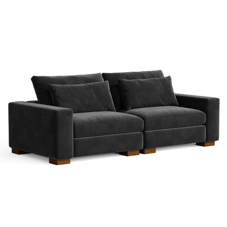 Isabella two seats Sectional Sofa Corduroy Velvet in Black Color