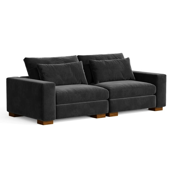 Isabella two seats Sectional Sofa Corduroy Velvet in Black Color