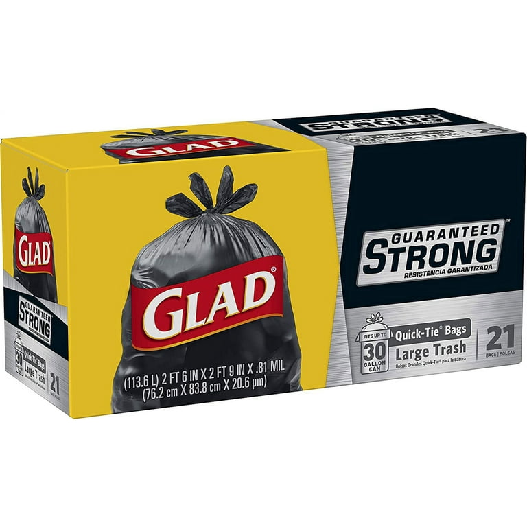 Glad® Guaranteed Strong Large Drawstring Trash Bags, 30 Gallon, 15