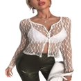 thumbnail image 2 of Sexy See-through Long Sleeve  Neck Button Down Lace Tops, 2 of 4