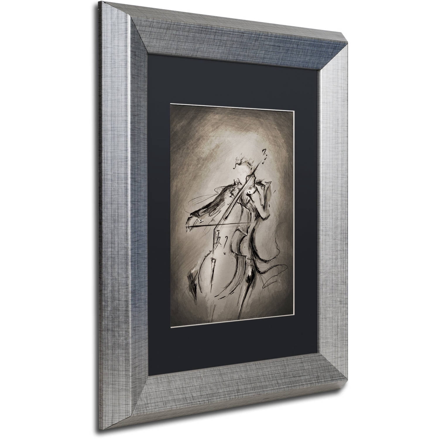 Trademark Fine Art 'The Cellist' Canvas Art by Marc Allante, Black Matte, Silver Frame