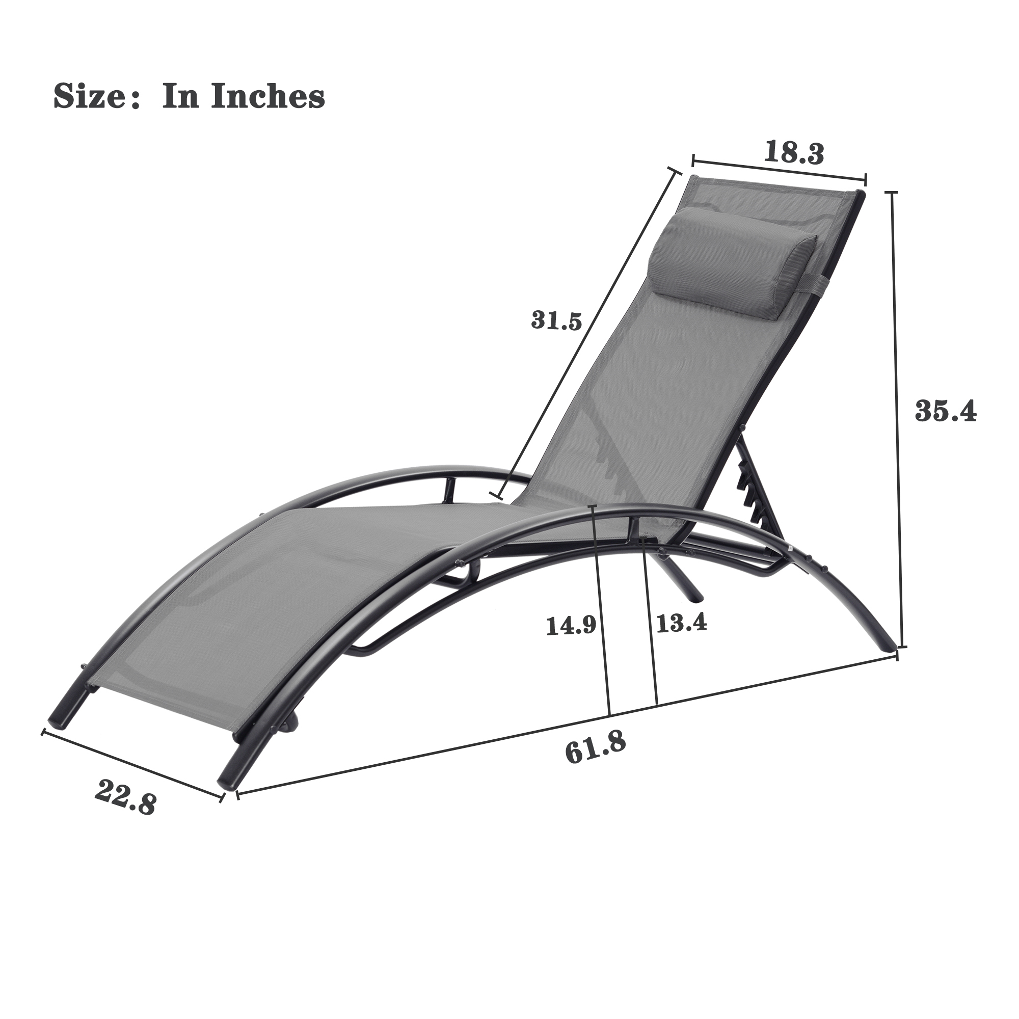 Hassch 2PCS Outdoor Chaise Lounges Aluminum Recliner Chair Beach Sun Chair, Gray - image 3 of 10