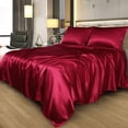 thumbnail image 2 of Unique Bargains Ensemble de Draps en Satin 4 Pcs Draps en Polyester Soyeux et Doux, 2 of 8