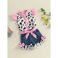 thumbnail image 5 of Hirigin Toddler Baby Girl Cowgirl Outfit Cow Print Western Outfits Ruffle Sleeve Shirt Button Down Tops Belted Denim Shorts Summer Clothes, 5 of 8
