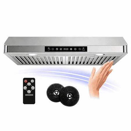 ICYBER BOOM 30 Inch Under Cabinet Range Hood, 750 CFM Max Airflow Stainless Steel Kitchen Vent Hood, Gesture & Remote Control, 3 Speeds, 3-Min Delay, 65 dB, LED Lamp