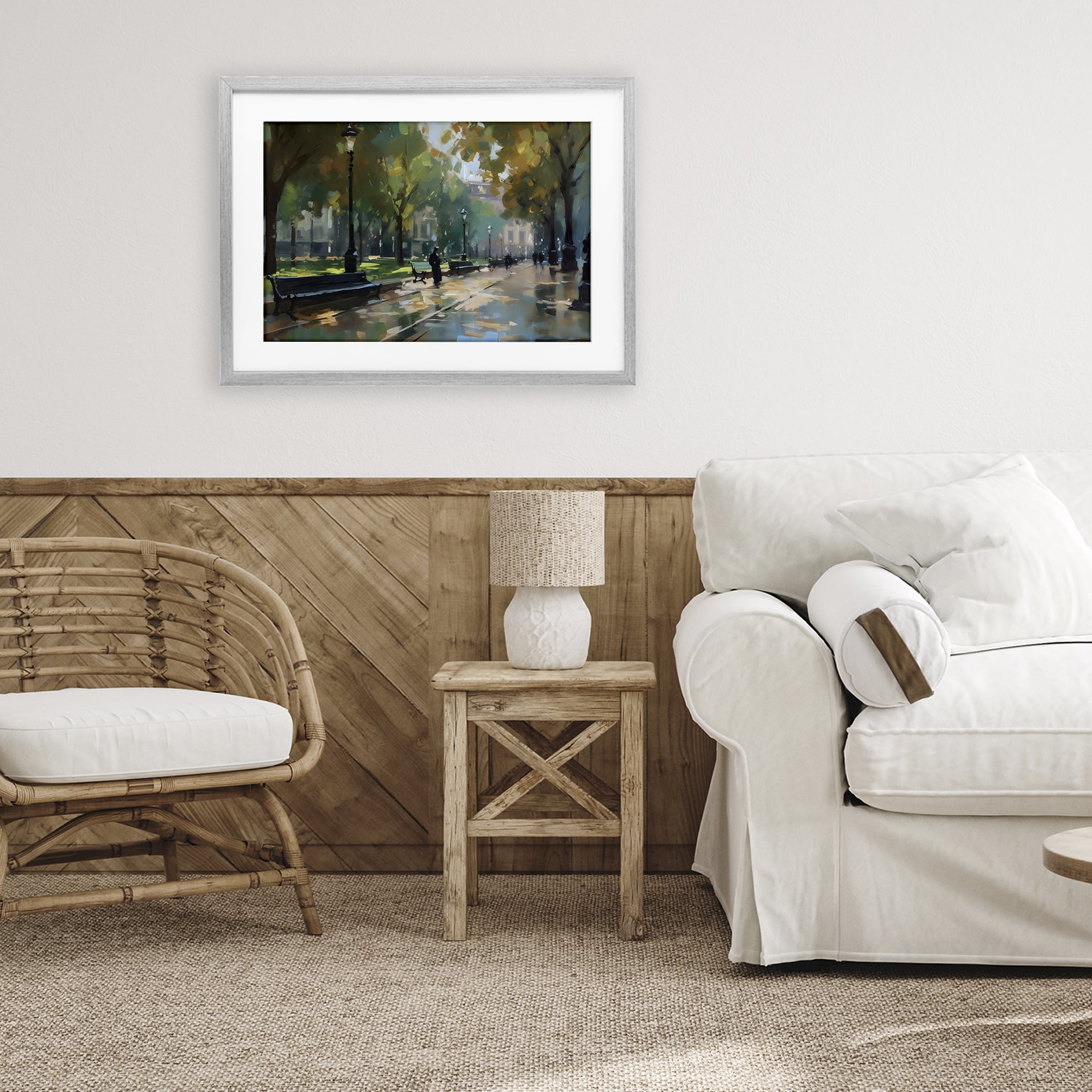 Stupell Industries Park Promenade on Rainy Day Gray Framed Print Under Glass, design by Creative Studio