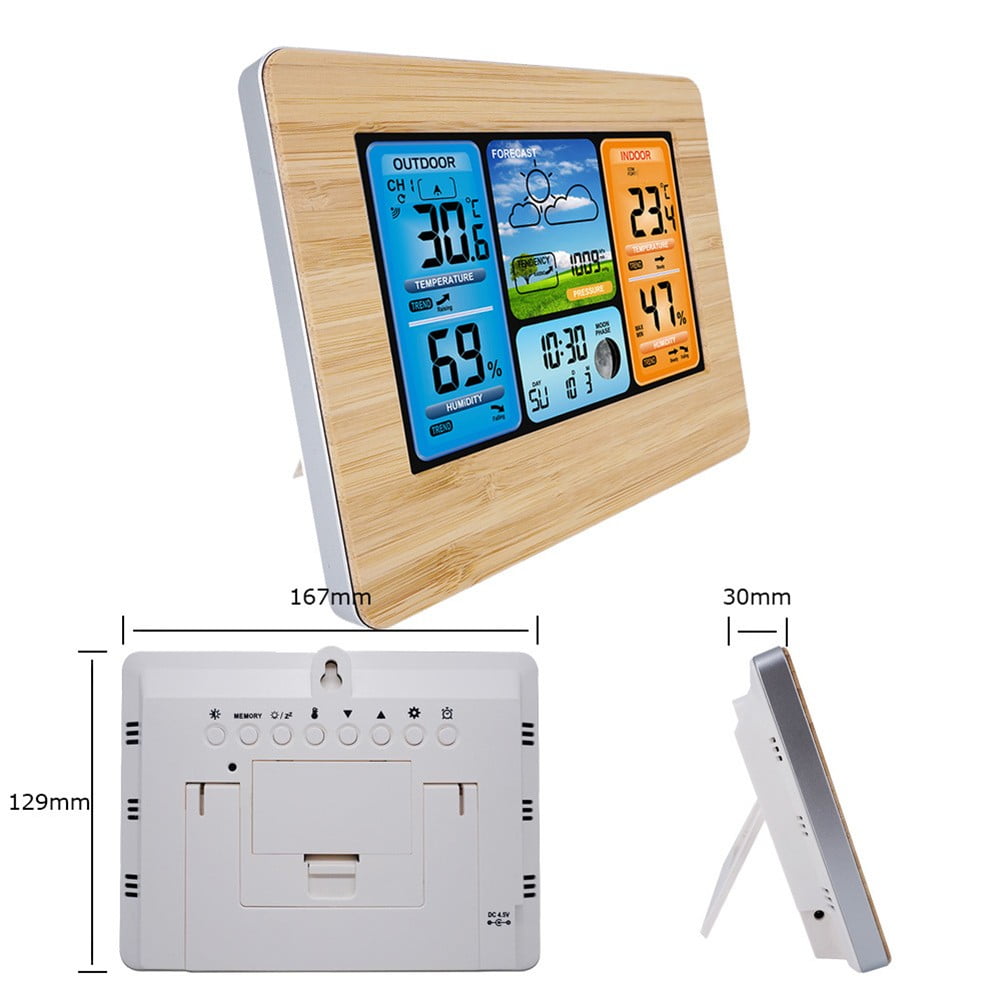 Wireless Weather Station with Outdoor Sensor, Digital Alarm Clock, Temperature Humidity Monitor, Moon Phase Display, 24-Hour Pressure Trend