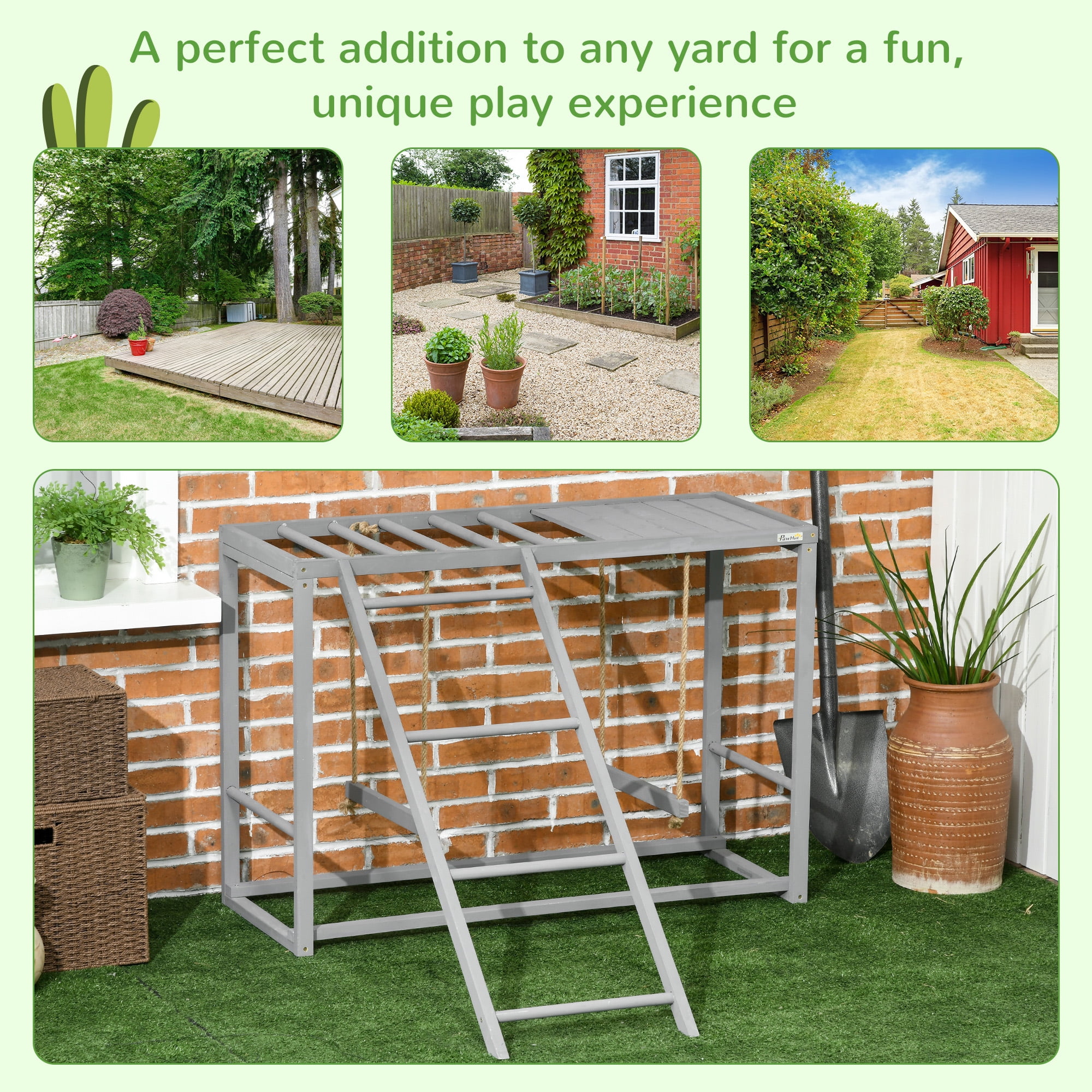 Chicken Activity Play with Swing Set for 3-4 Birds, Wooden Chicken Coop Accessory with Multiple Chicken Perches & Hen Ladder Gray