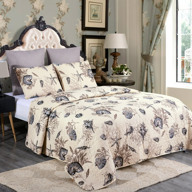 3 Piece Printed Lightweight Bedding, Queen Bed Quilt Sets