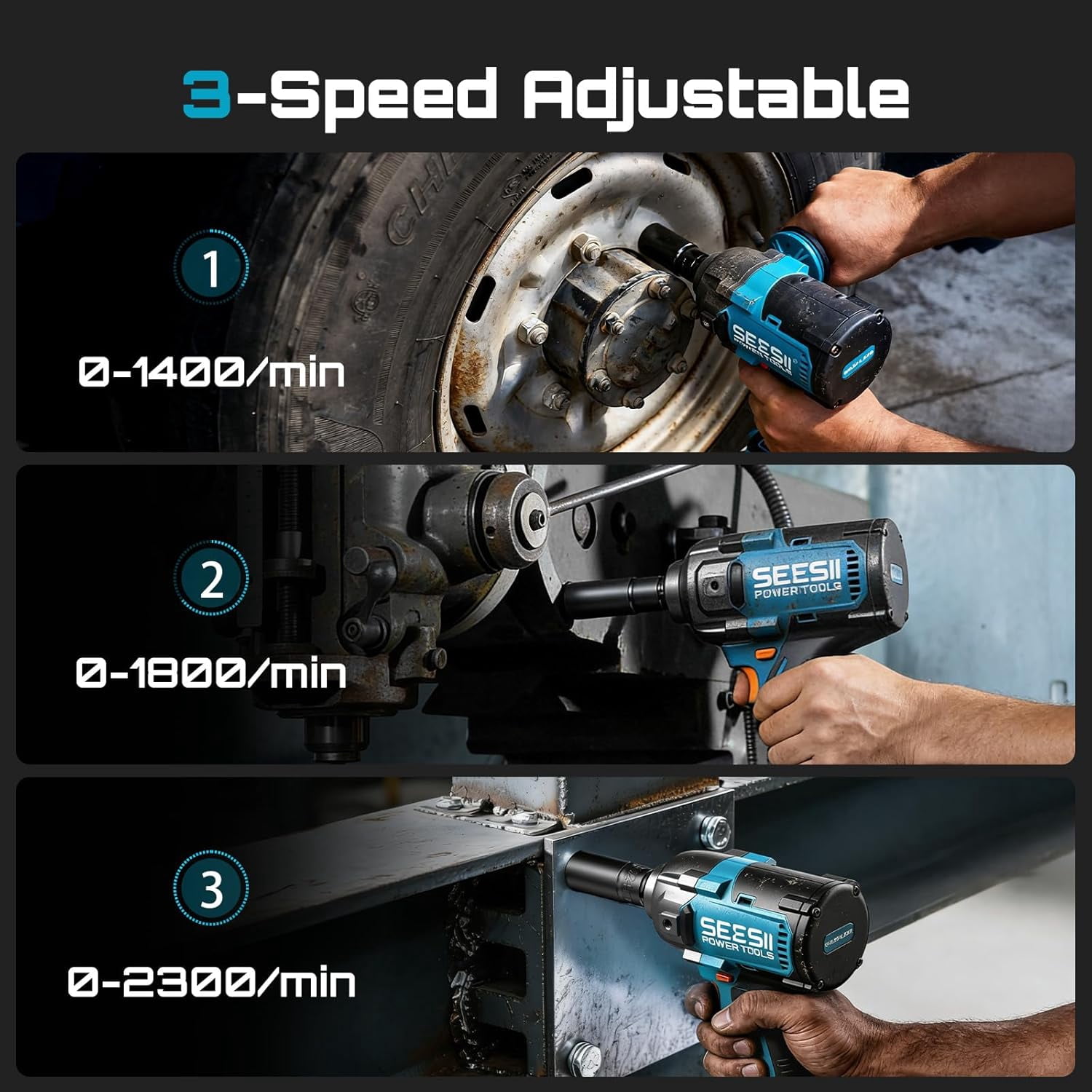 Seesii Brushless Cordless Impact Wrench 885Ft-lbs (1200N·m) 1/2" Impact Gun with Auxiliary Handle, 21V High Torque Power Impact Driver 2x 4.0Ah Battery