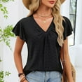 thumbnail image 6 of Taqqpue Women Summer Tops Solid Color V Neck Flutter Short Sleeve T Shirts Loose Fit Flowy Plus Size Blouse Tops Beach Tees for Women, 6 of 8