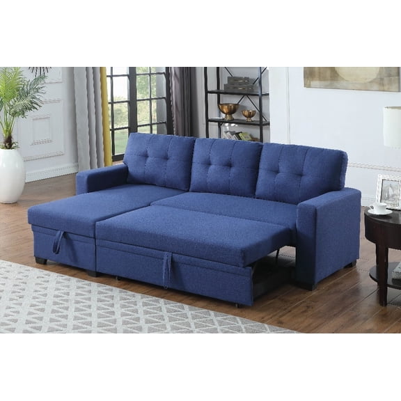 Pull out Sectional Sofa with Chaise - Removable Back Cushions & Twin Size Sleeper Design