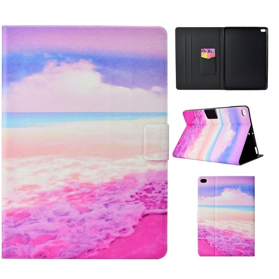 iPad 9.7" 2018/2017 Case, iPad Air 1 Case, iPad 2 Case, Allytech Colorful Pattern Kickstand Smart Cover Auto Sleep Wake Cards Holder Case for Apple iPad 9.7 6th/5th Gen, iPad Air 1 2, Pink Beach
