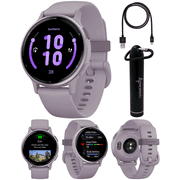 Garmin Vivoactive 5 Health and Fitness GPS Smartwatch, 1.2 in AMOLED Display, Up to 11 Days of Battery, Metallic Orchid Aluminum Bezel with Orchid Case with Wearable4U Power Bank Bundle
