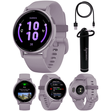 Garmin Vivoactive 5 Health and Fitness GPS Smartwatch, 1.2 in AMOLED Display, Up to 11 Days of Battery, Metallic Orchid Aluminum Bezel with Orchid Case with Wearable4U Power Bank Bundle