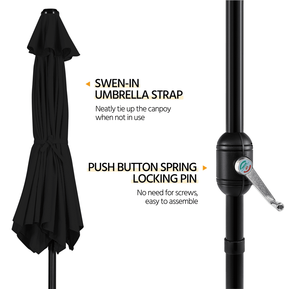 Renwick 9 Ft Outdoor Patio Umbrella with Push Button Tilt and Crank, Black