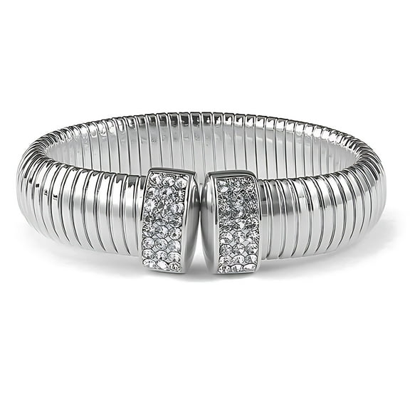 Ribbed Stretch Bangle Bracelet for Women Stainless Steel Cubic Zirconia Cuff Ginger Lyne Collection