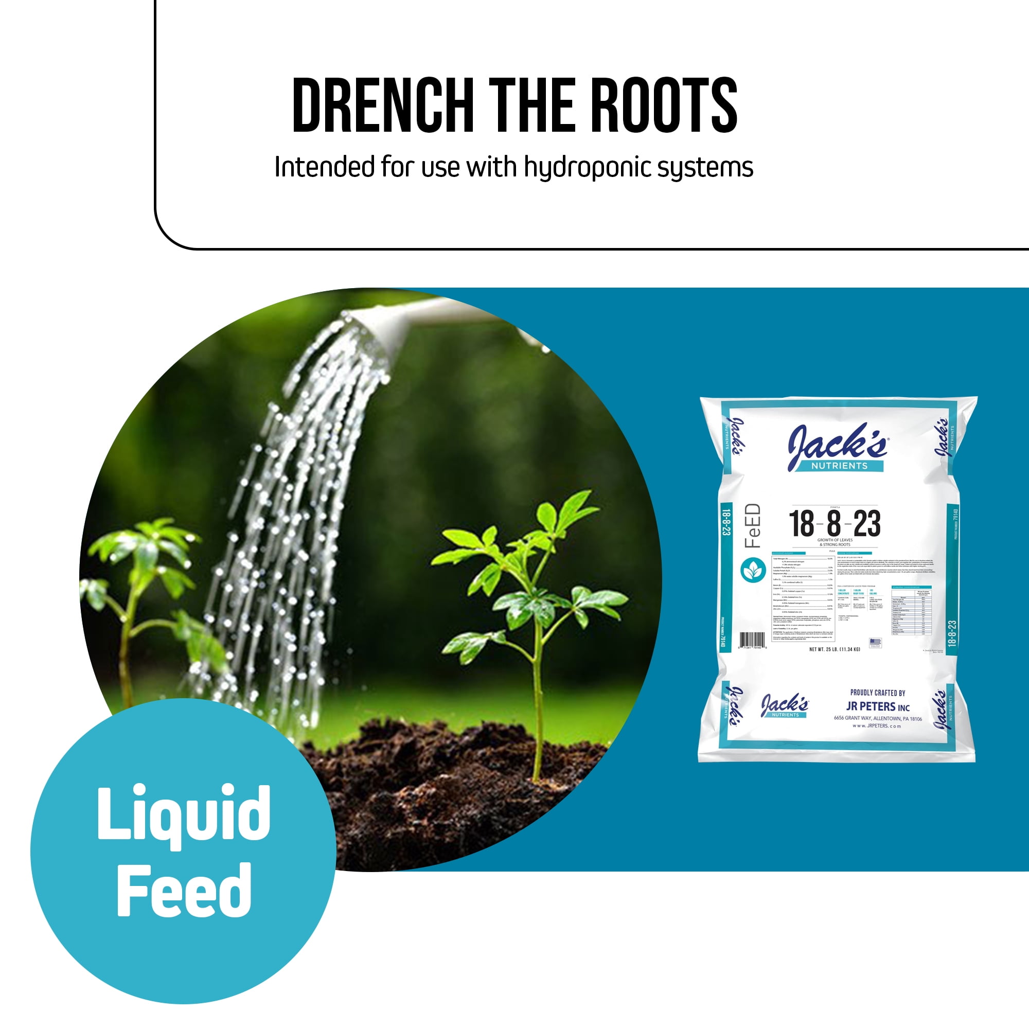 Jack's Nutrients 18-8-23 Outdoor Water-Soluble Fertilizer, 25lbs – Promotes Leaf Growth and Strong Roots