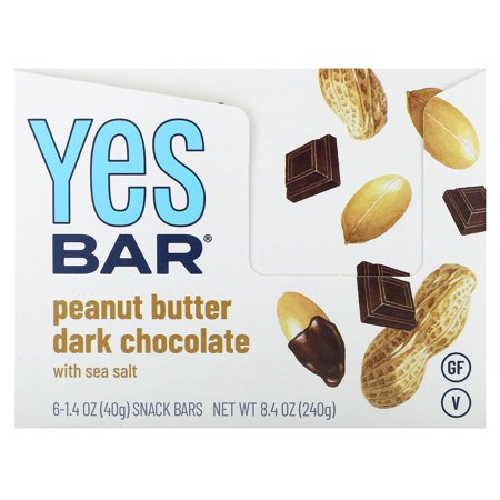 Yes Bar, Snack Bar, Peanut Butter Dark Chocolate with Sea Salt, 6 Bars, 1.4 oz (40 g) Each Pack of 3