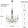 thumbnail image 5 of Silver Metal & Wood Beaded Pendant Light, 5-Light French Country Farmhouse Chandelier Rustic Grey Hanging Light Fixture for Dining Room Foyer Living Room Entryway, 5 of 5