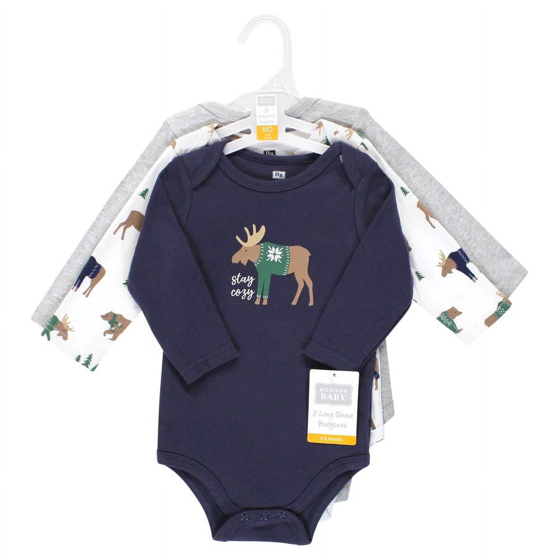 Hudson Baby Cotton Long-Sleeve Bodysuits, 3- Pack, Newborn- 24 Months
