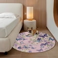 thumbnail image 2 of Pink Flowers Round Area Rug 3Ft Washable Small Circle Rugs for Kitchen Entryway, Spring Floral Purple Butterflies Farmhouse Non-Slip Carpet Floor Mats Indoor Outdoor Carpet Runner Home Decor, 2 of 8