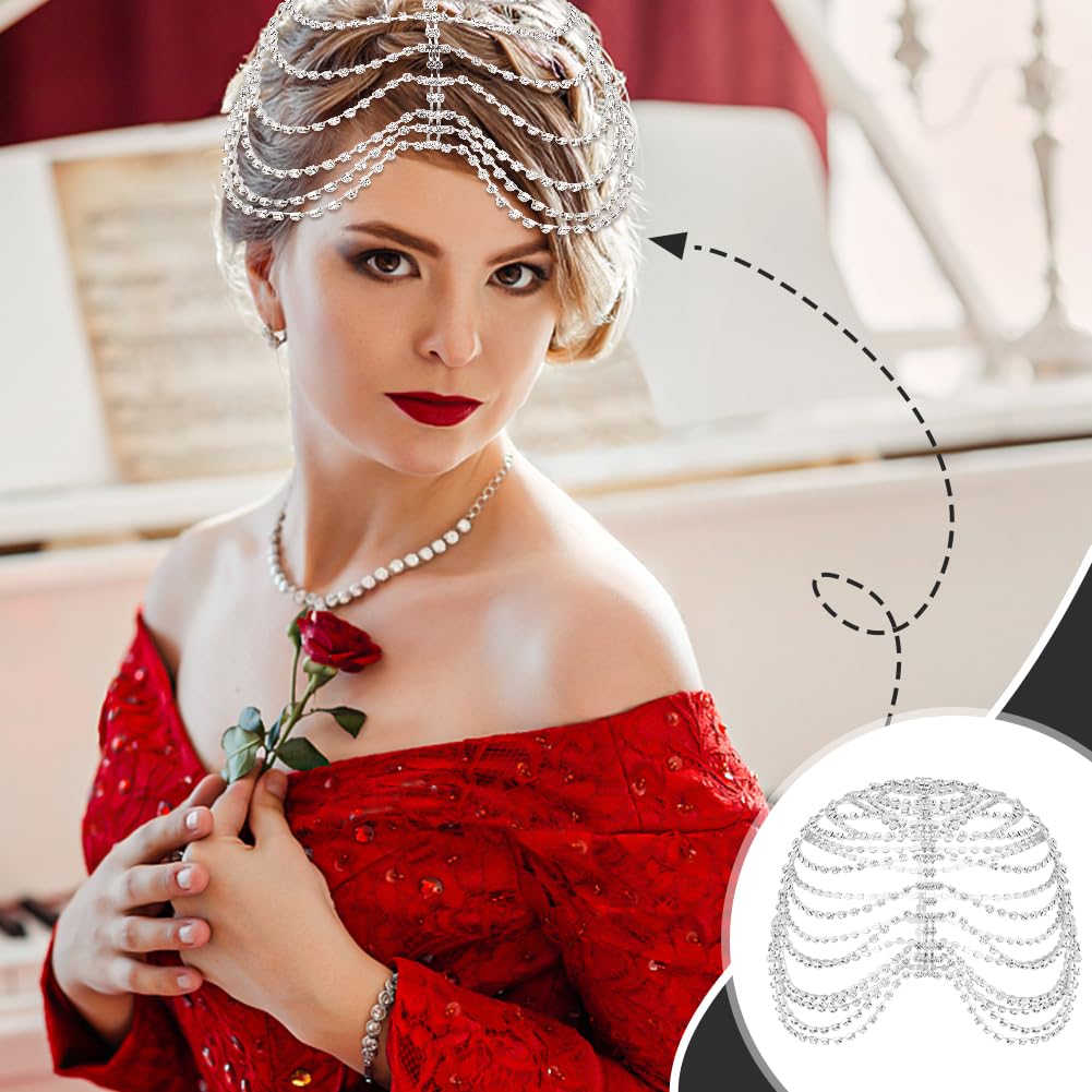 Crystal Cap Headpiece 1920s Flapper Head Chain Rhinestone  display picture 1