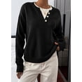thumbnail image 2 of DOKOTOO Women's Casual Layered Knit Sweater Top Crewneck Long Sleeve Lightweight Pullover Shirt Button Detail Soft Sweaters Women S-2XL, 2 of 10