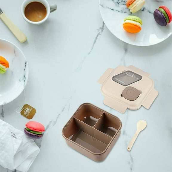 qILAKOG Lunch Box, Square Lunch Container With Cutlery and Dip Compartments, 3 Leak Proof Compartments, Microwave and Dishwasher Safe, Suitable for Work, Travel and Camping