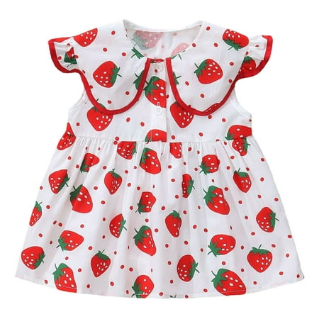 

XIEULQP Summer Dress Toddler Girls Sleeveless Sundress Dot Strawberry Prints Dress Princess Dress Clothes Flower Girl Dress Red