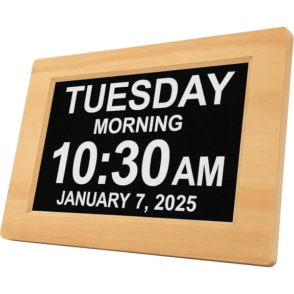 American Lifetime 2026 Dementia Clock Large Display Digital Clock with Day, Date & Custom Alarms, for Seniors & Alzheimer’s, Auto-Dimming, Multi-Language, Light Wood