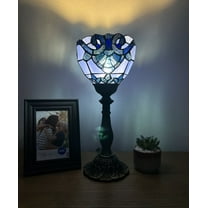 Tiffany Style Mini Torch Table Lamp Blue Baroque Style Lavender Stained Glass Included LED Bulb 15'H*6"W