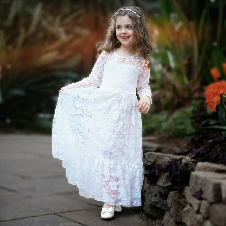 PEASKJP Maxi Dresses for Girls 2023 Toddler Girls Short Sleeve Chiffon  Casual Style Tulle Floral Printed Flowy Dress White 10-12 Years