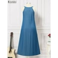 thumbnail image 4 of 2023 Grande Taille ZANZEA Mode Robe Longue en Denim Aguichant pour Femmes à Dos Nu Évasée Robe d'Été Vacances Sans Manches Robe Décontractée Ample Robe Maxi QZX, 4 of 6