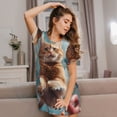 thumbnail image 3 of Honeii Floating Cat And Donuts Print Women's Loose Short Sleeve Nightgown, Soft Cotton Sleepwear, Comfy Loose Fit Pajama Dress for Sleep and Lounge, 3 of 6