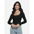 thumbnail image 6 of Women Crew Neck Knitted Crop Shirt Long Sleeve Low Cut Basic Solid Tee Sexy Cutout Blouse Top Streetwear, 6 of 6