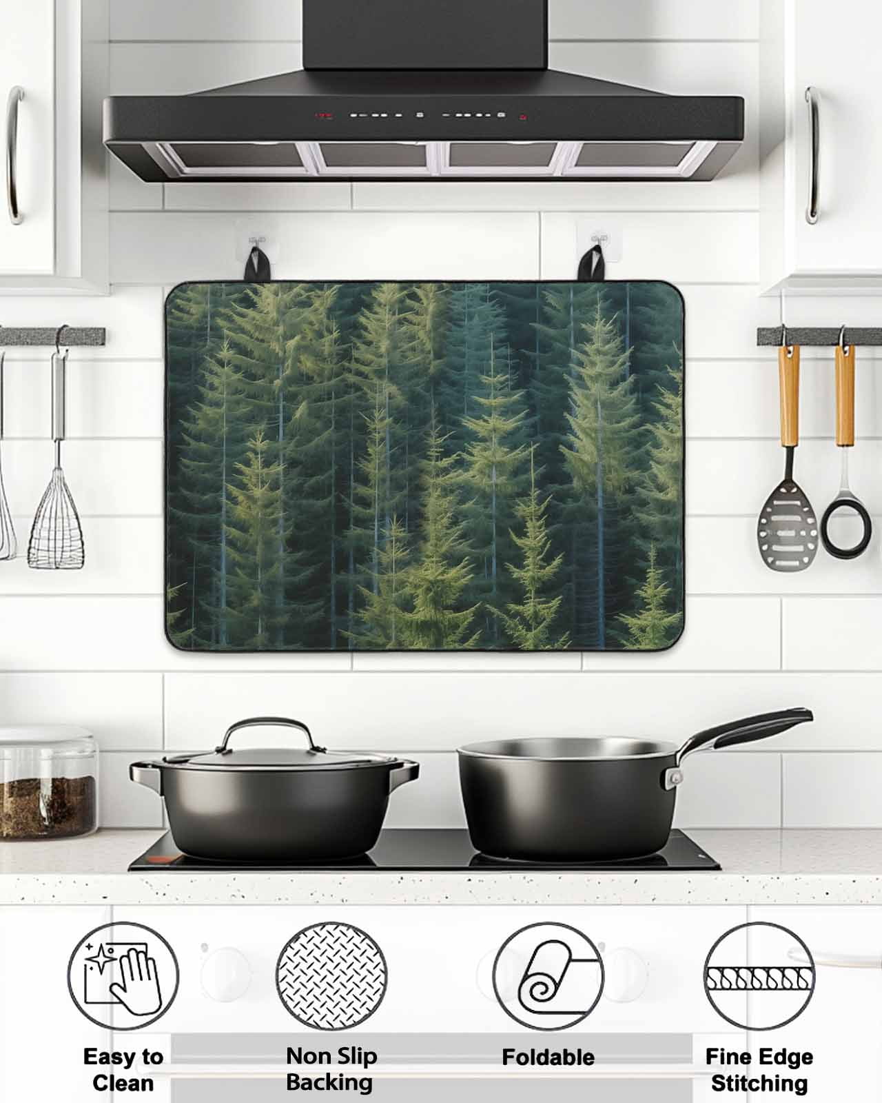 Stove Top Covers for Electric Stove, Green Forest Glass Stovetop Cover Protector, Pine Tree Summer Botanical Modern Art Induction Cooktop Protector Oven Mat for Kitchen Countertop 24"x21"