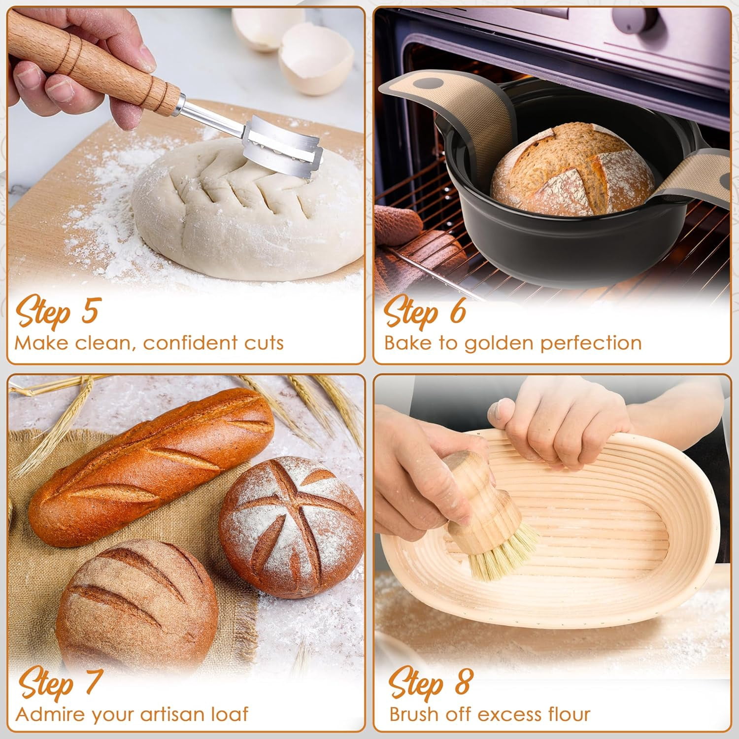 COOKSMITP Bread Proofing Basket Set, 9" Round & 10" Oval, A Complete Sourdough Starter Kit with Bread Sling, Brush, Bread Lame, Dough Whisk, Bowl Scraper, Dough Scraper - Sourdough Tools and Supplies