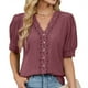 thumbnail image 2 of Eres Más Que una Camisa de Puntuación de Prueba Boho Top Manga Corta Cuello Redondo Blusa Suelta, Detalle de Encaje Color Sólido Desgaste de Verano Casual, Mezcla de Poliéster Spandex, 2 of 9