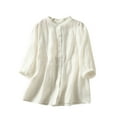 thumbnail image 2 of QIPOPIQ Hauts en Lin pour Femmes Chemises d'Été Décontractées Tunique Jacquard Blouse Liquidation, 2 of 9