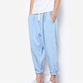 thumbnail image 4 of Men's Casual Pants Lantern Pants Linen Pants Fashionable Harlen Pants Leggings Regular Straight Pant Blue 4XL, 4 of 8