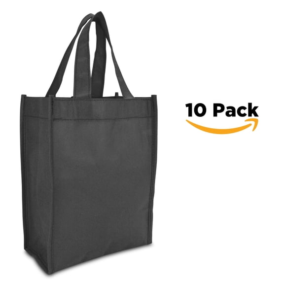 DALIX 10" Mini Shopping Totes Small Resuseable Bags for Women and Children in Black-10 PACK